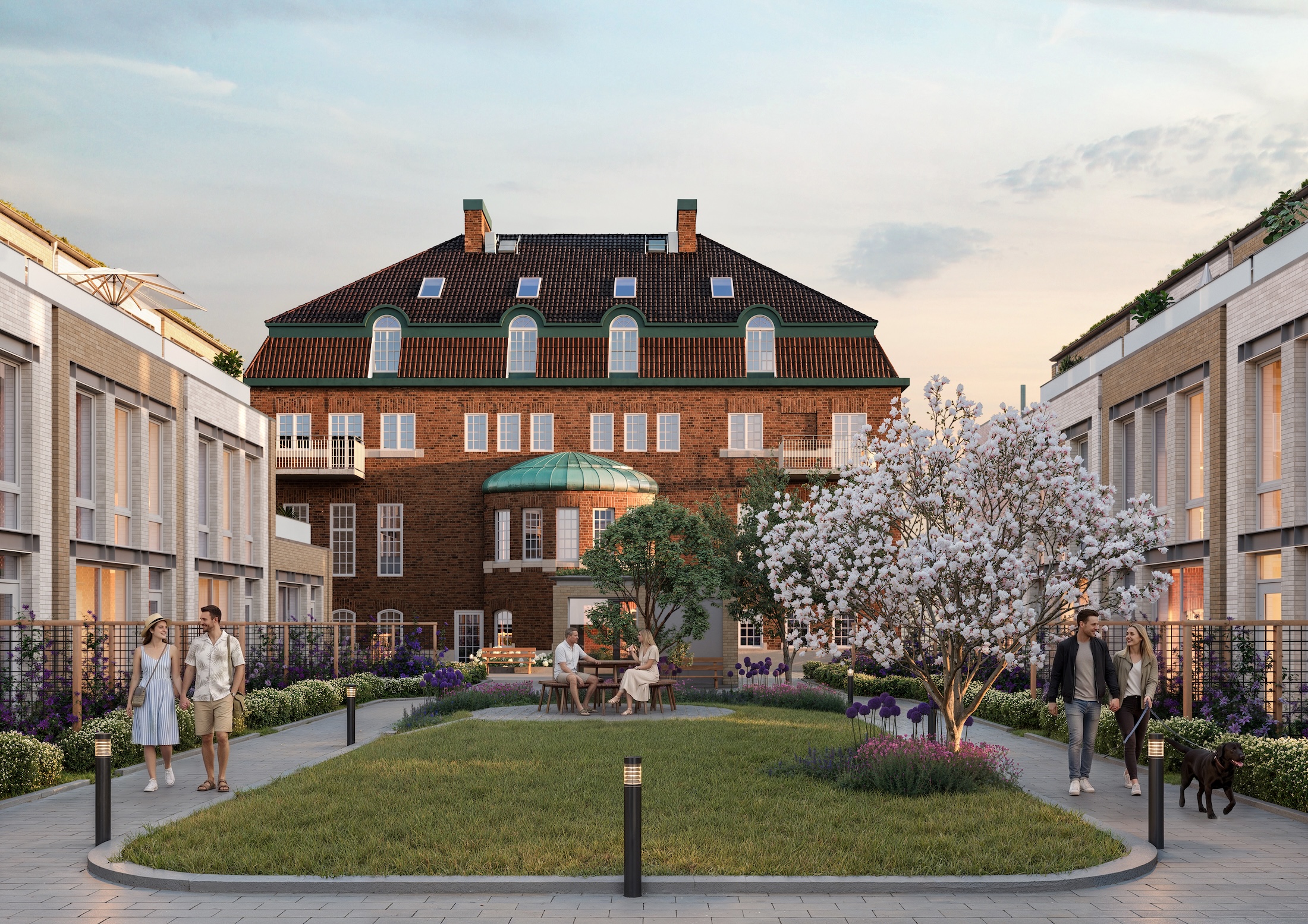 Villa Vånga innergård med trädgård och radhus